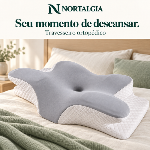 Travesseiro ortopédico Nortalgia sobre a cama — seu momento de descansar